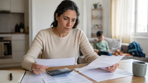 Separati e divorziati, fino a 500 euro di Bonus dallo Stato per l’affitto: cosa cambia per chi ha ancora un mutuo Madre separata controlla documenti e spese di casa mentre il figlio è sullo sfondo