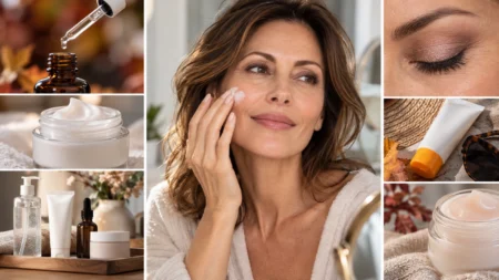 Skincare dopo i 50 anni con crema, siero e prodotti per la pelle matura