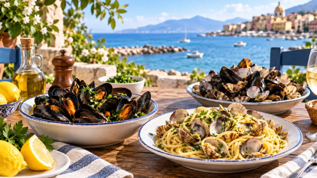 Gusci di cozze e vongole dopo un pranzo di pesce Economia Gusci di cozze e vongole dopo un pranzo di pesce