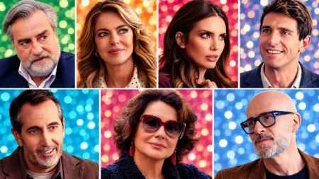 Mosaico con i sette protagonisti del film L'amore sta bene su tutto di Giampaolo Morelli