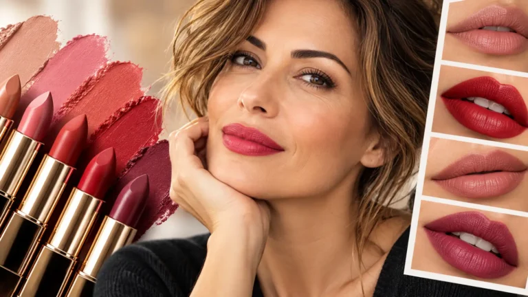 Rossetto dopo i 40 anni, i colori che illuminano il viso e quelli che rischiano di spegnerlo Donna di 40 anni con rossetto rosa berry accanto a diverse tonalità nude, rosse e malva
